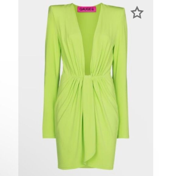 New GAUGE81 Krasnodar Draped Mini Dress Lime Green Medium - Picture 7 of 14